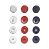 PRYM - Plasttryckknappar - Color snaps Vita/Röda/Blå RUNDA - Ø 9 MM 36 st