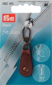 482145      Blixtlåshänge Retro i läder Fashion Zipper pullers Leather metal brown