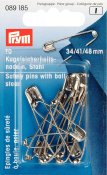 089185 PRYM - Säkerhetsnålar nr 1,2,3, silverfärgade  Safety Pins with ball HT 1-3 silver col 34/41/48 mm