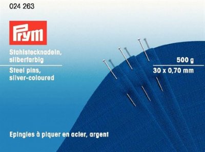 024 263 PRYM - Knappnål 30 x ,0,70 mm 500 gram H&T steel pins 30x0.60 si-col 500g