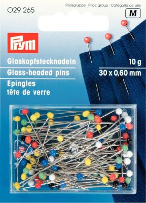 029265 PRYM - Pin glashuvud 30 x 0,60 mm olika färger 10 gram Glass-headed pin 30x0.60 si-col col 10g