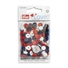 393 603 - PRYM - Plasttryckknappar - Color snaps Vita/Röda/Blå RUNDA - Ø 9 MM 36 st