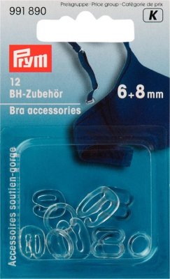 991890 PRYM - BH fäste 6 & 8 mm, 12 st genomskinliga  Bra accessories plastic 6+8 mm transparent assortment