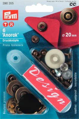 390 355 - PRYM - Tryckknappar Anorak Antik mässing 20 mm 6 st