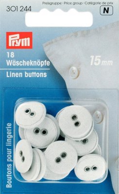 301244 PRYM - Linne knappar 15mm 18 st VITA Linen Buttons 15 mm white
