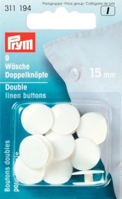 311 194 - PRYM - Dubbla Linneknappar 15 mm VIT, 8 st