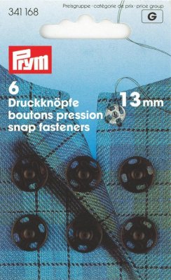 341 168 - PRYM - Tryckknappar SVART 13 mm 6 st