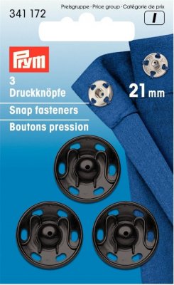 341 172 - PRYM - Tryckknappar 21 mm (fastsys) mässing svart