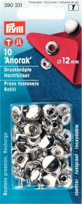 390331 PRYM - Tryckknappar Anorak Refill Non-sew fasteners ANORAK brass silver col 12 mm