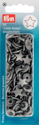 393245 PRYM - Plasttryckknappar - Color snaps Stjärna  30 st  Silver Grå Non-sew ColorSnaps Star sil.grey