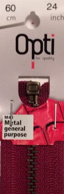 Dragkedja röd delbar  60 cm/ 24 inch metall. 5 mm Opti
