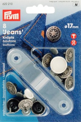 622210 PRYM - Jeansknappar mässing antik silver Amerikansk Stjärna 17 mm 8 st Jeans-buttons brass antique silver American Star 1