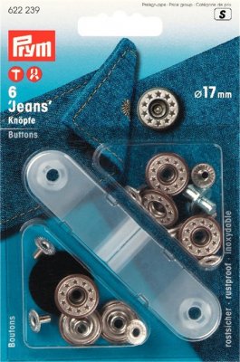 622239 PRYM - Jeansknappar Stjärna antik mässing 17 mm 6 st Jeans-buttons brass antique brass open stars frosted 17 mm