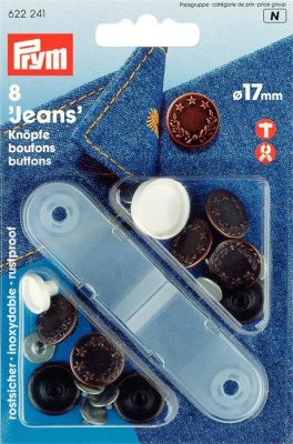 622241 PRYM - Jeansknappar mässing antik koppar Lagerkrans 17 mm 8 st Jeans-buttons brass antique copper Laurel wreath 17 mm