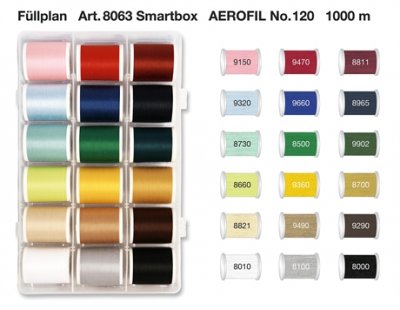 8063 MADEIRA Aerofil Symaskinstråd No.120 18 färgar 1000 M