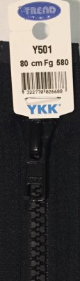 Dragkedja Svart, delbar  80 cm, 5 mm. YKK