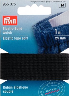 955 375 - PRYM - Mjukt resårband 25mm, 1 M SVART
