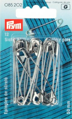 085202 PRYM - Säkerhetsnålar 50 mm, 12 st Silver  Safety pins H&T 50mm si-col 12pc