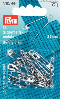 085441 PRYM - Säkerhetsnålar 27 mm, 16 st Silver No. 0  Safety Pins with coil No. 0 silver col 27 mm