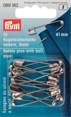 089183 PRYM - Säkerhetsnål med kula 41 mm  Safety Pins with ball HT 2 silver col 41 mm