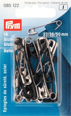 085122 PRYM - Säkerhetsnålar 27+38+50 mm, 18 st Silver/Svart  Safety pin mild st 27+38+50mm si-col18pc