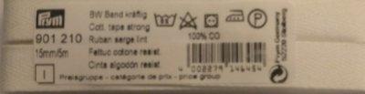 901 210   PRYM- Bomullsband 15 mm starkt 15M VIT