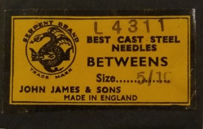 L4311 John James Best Cast Steel Needles 25 St Betweens size 5/10 Kortare synålar. 25 nålar.
