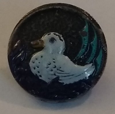 Fågel,  Vit/Brun/Blå. 13 mm. Metall.