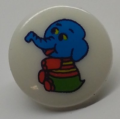Knapp. Elefant. Vit/Blå/Grön/Röd. 15 mm Ø