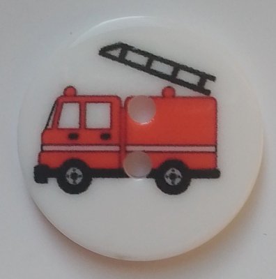 Knapp 19 mm Ø Brandbil. Vit - Röd - Svart.