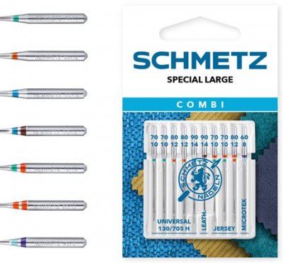 263131  Schmetz Combi SPECIAL LARGE / Universal 2x70,2x80,1x90, Läder 1x90, Jersey 2x70,1x80, Microtex 1x60 Universal, Läder, Je